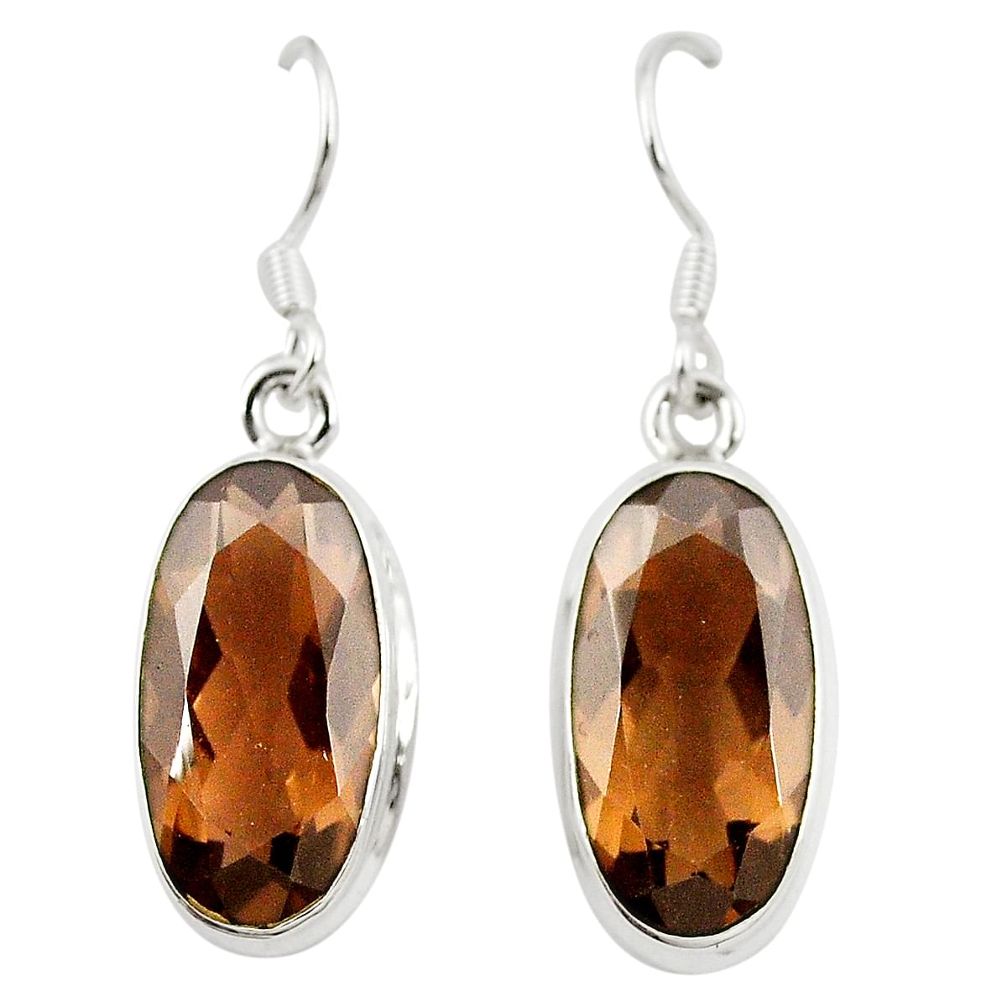 Brown smoky topaz 925 sterling silver dangle earrings jewelry m31268