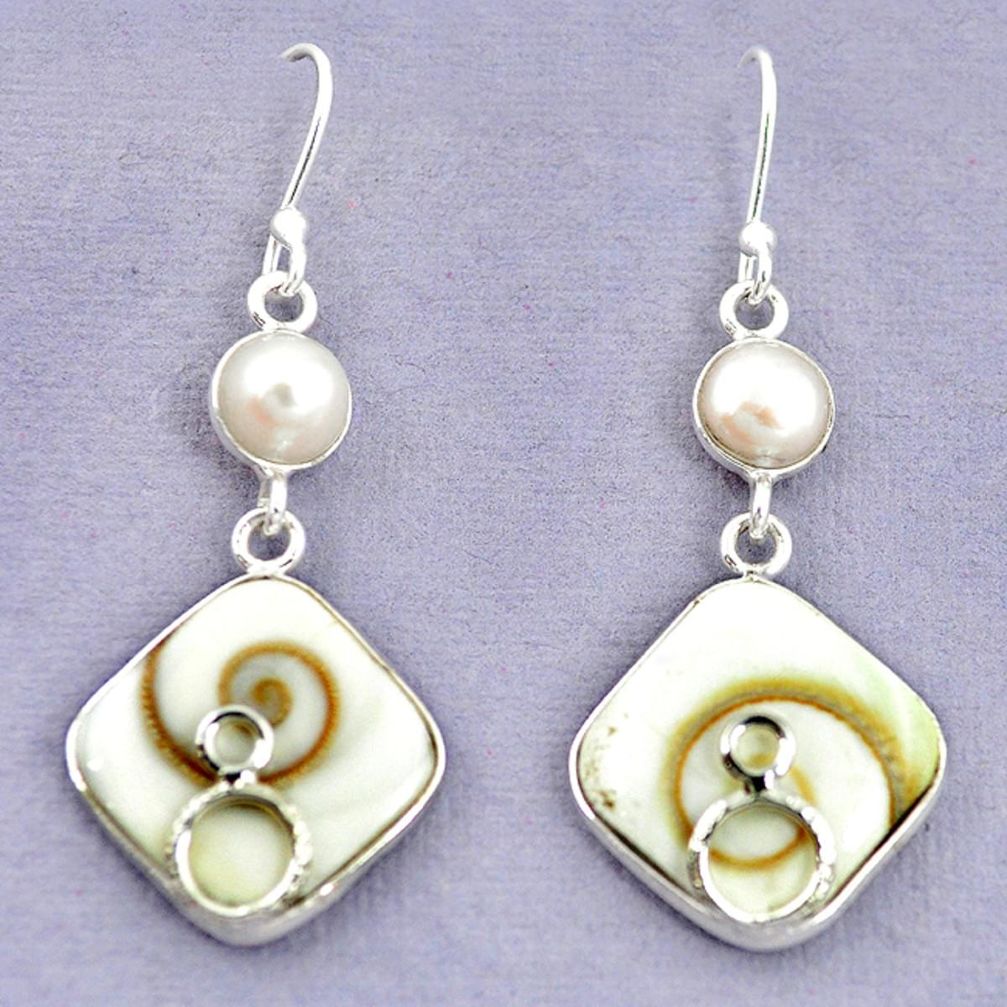 Natural white shiva eye pearl 925 sterling silver dangle earrings m3182