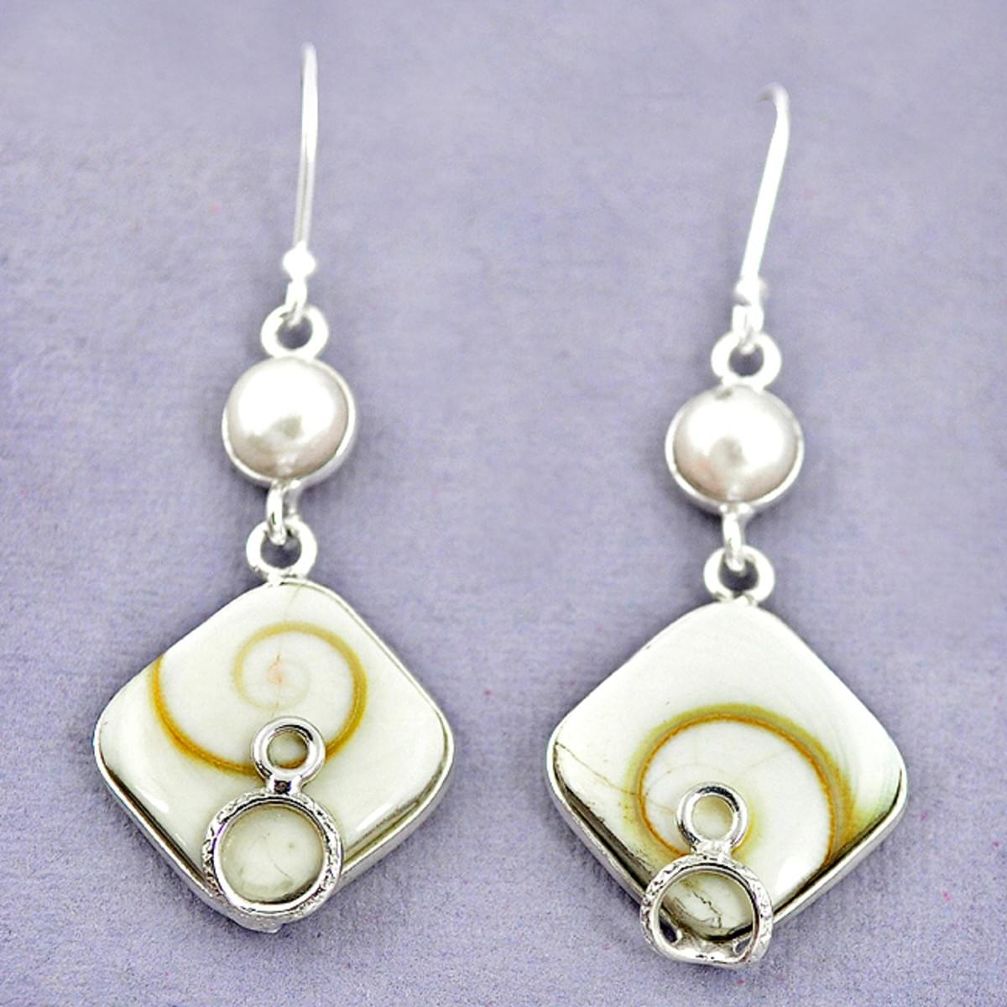 Natural white shiva eye pearl 925 sterling silver dangle earrings m3183