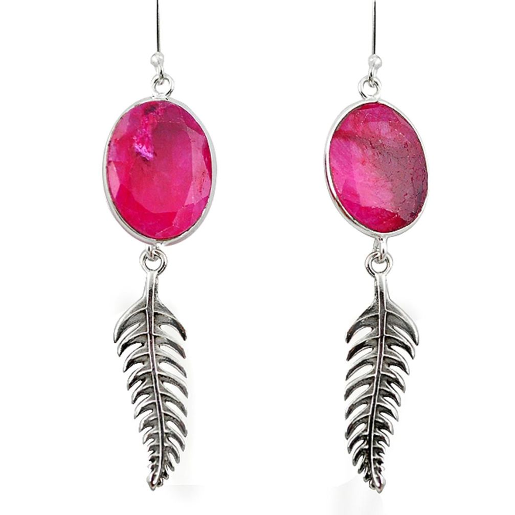 Natural red ruby 925 sterling silver dangle leaf earrings jewelry m3212