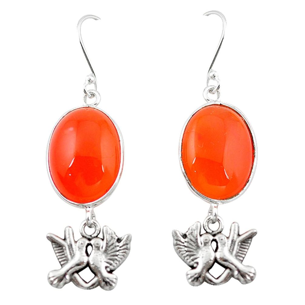 Natural orange cornelian (carnelian) 925 silver love birds earrings m3218