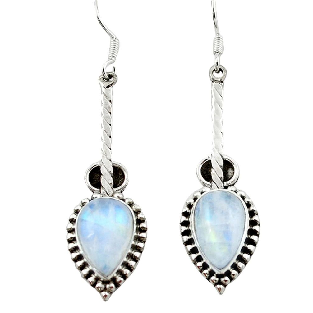 Natural rainbow moonstone 925 sterling silver dangle earrings m3278