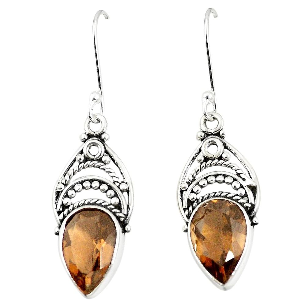 Brown smoky topaz 925 sterling silver dangle earrings jewelry m32793