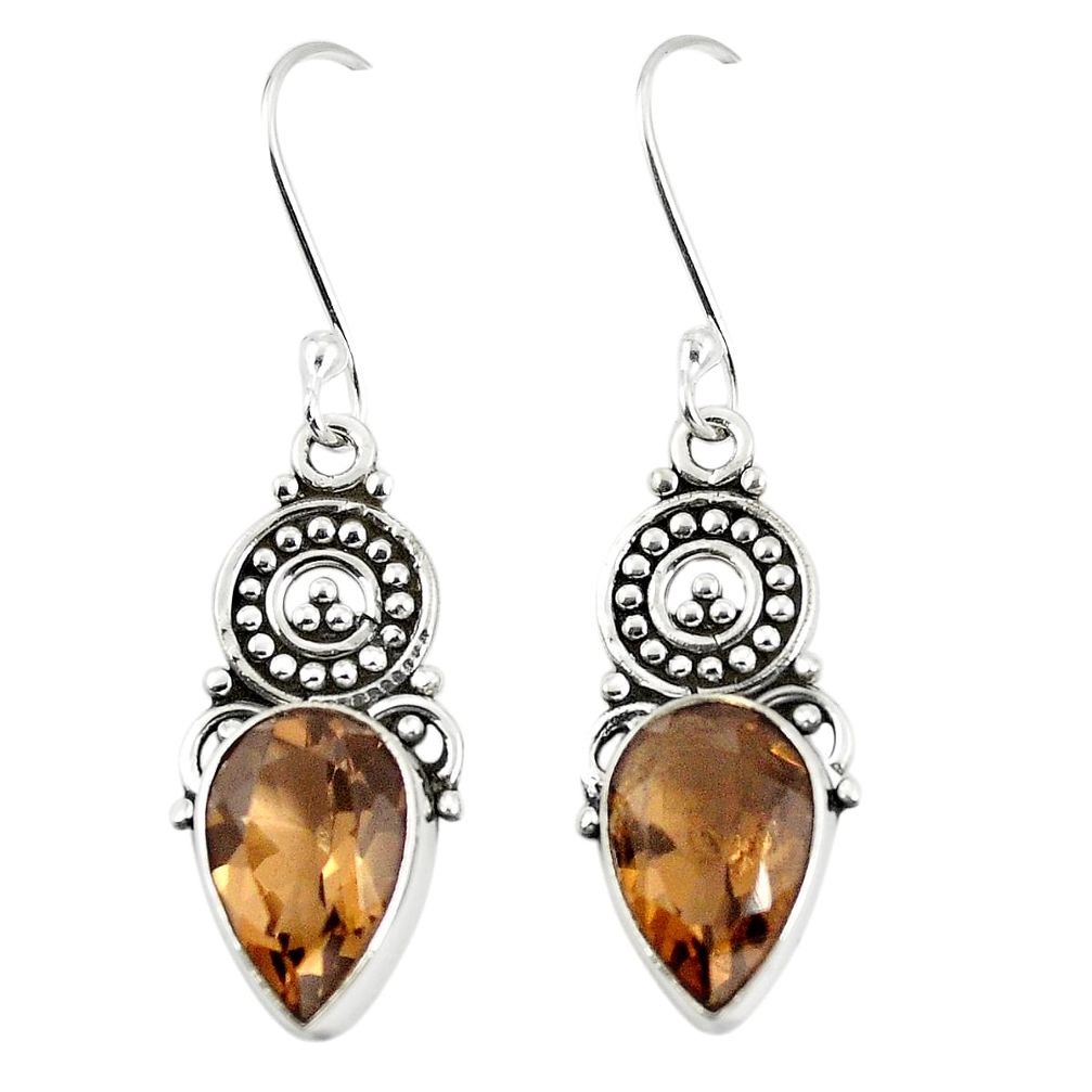 Brown smoky topaz 925 sterling silver dangle earrings jewelry m32810