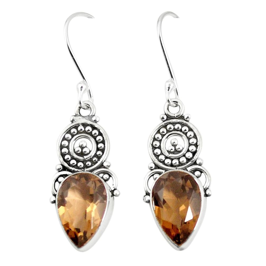 Brown smoky topaz 925 sterling silver dangle earrings jewelry m32811