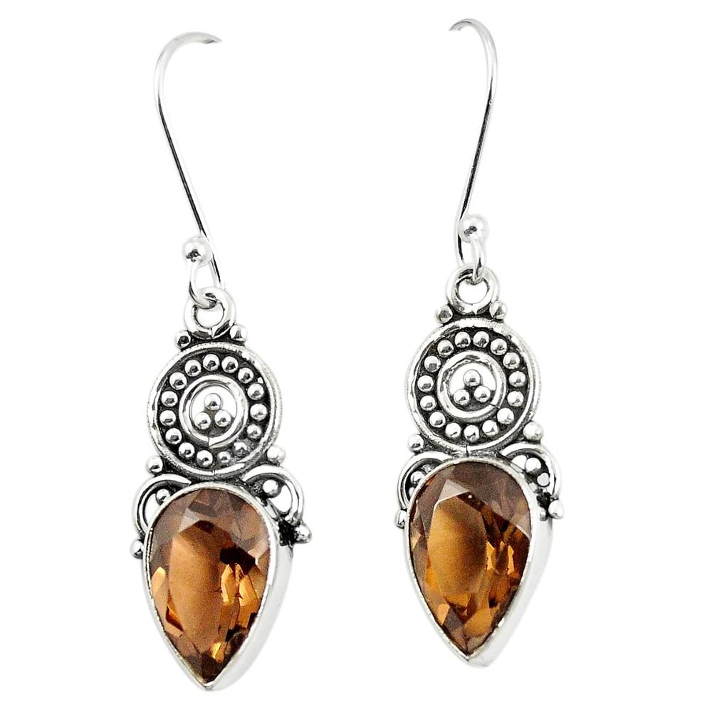 Brown smoky topaz 925 sterling silver dangle earrings jewelry m32812