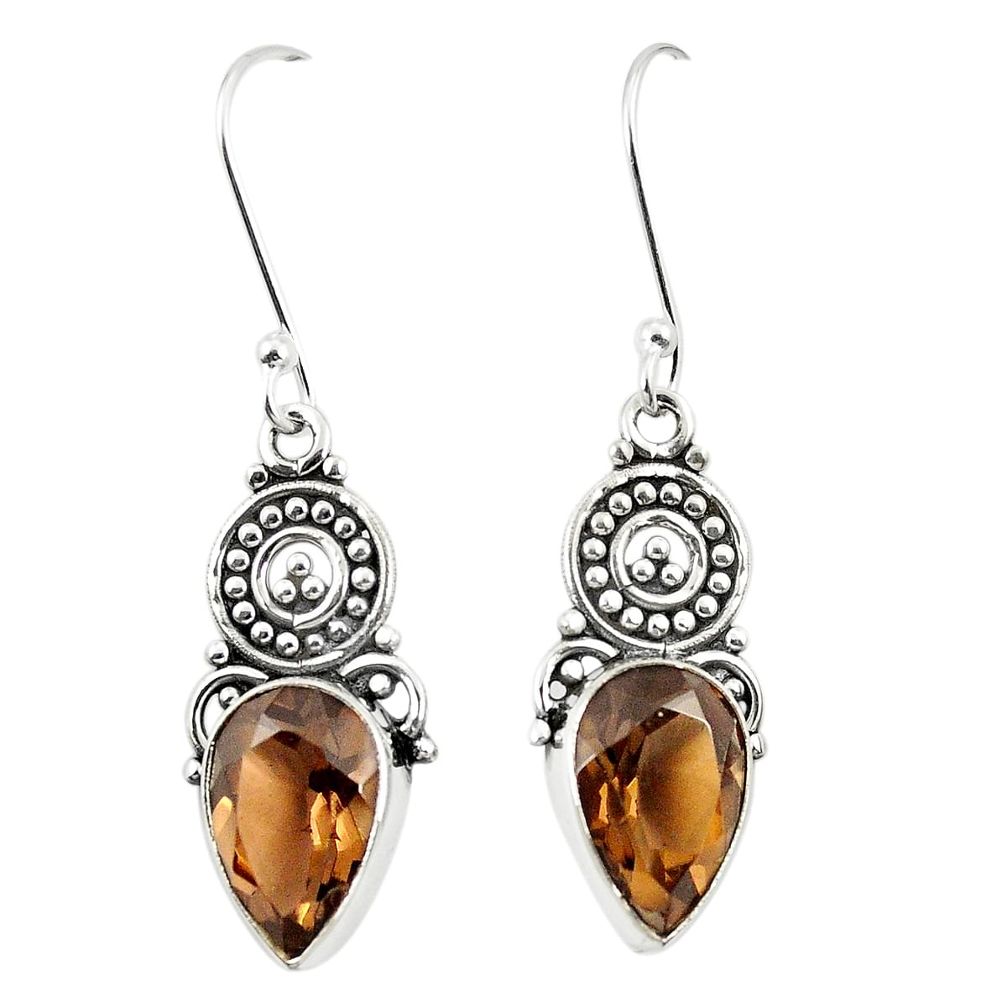 Brown smoky topaz 925 sterling silver dangle earrings jewelry m32850