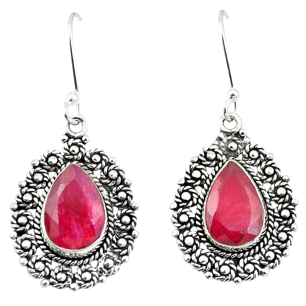 Natural red ruby 925 sterling silver dangle earrings jewelry m32862