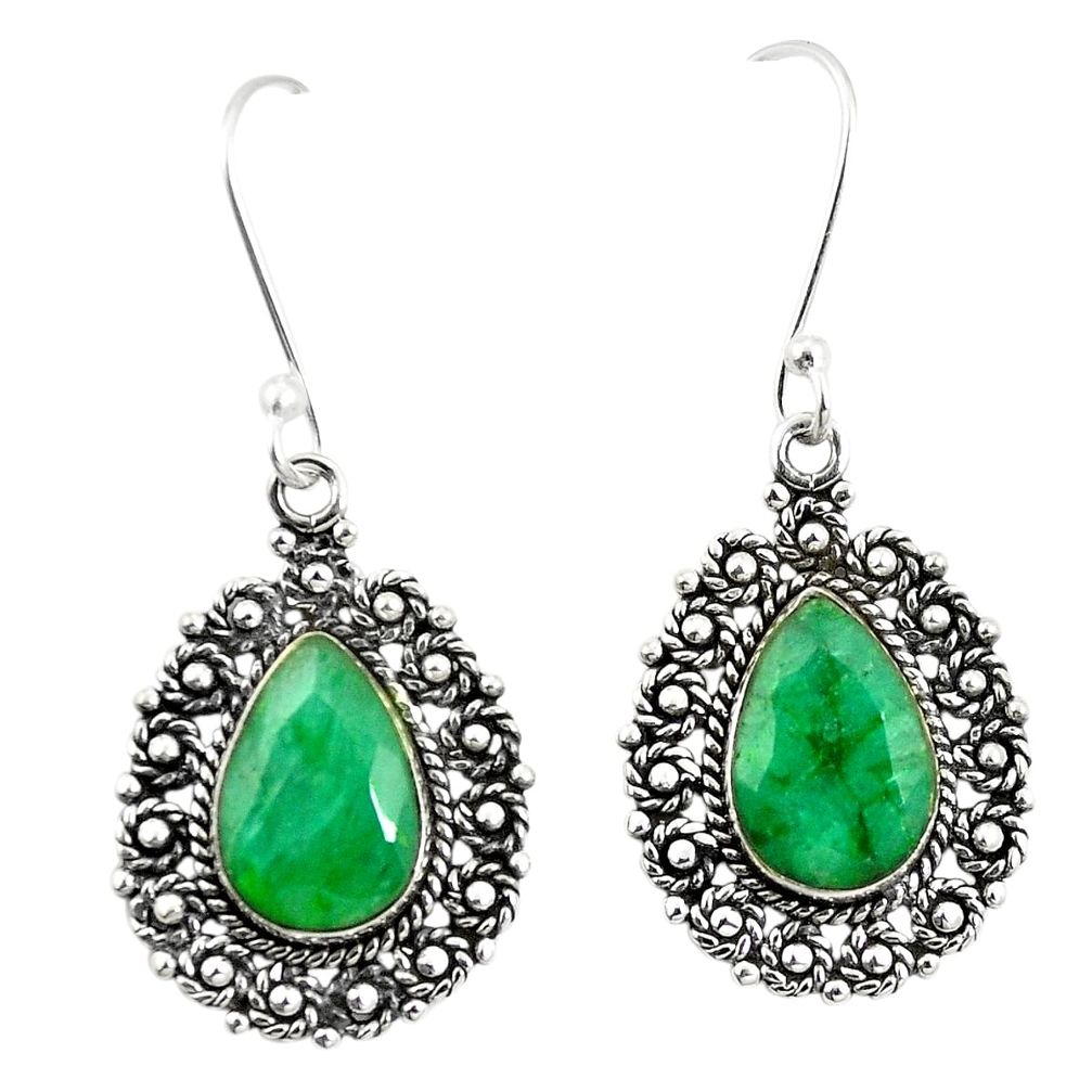 Natural green emerald 925 sterling silver dangle earrings m32872