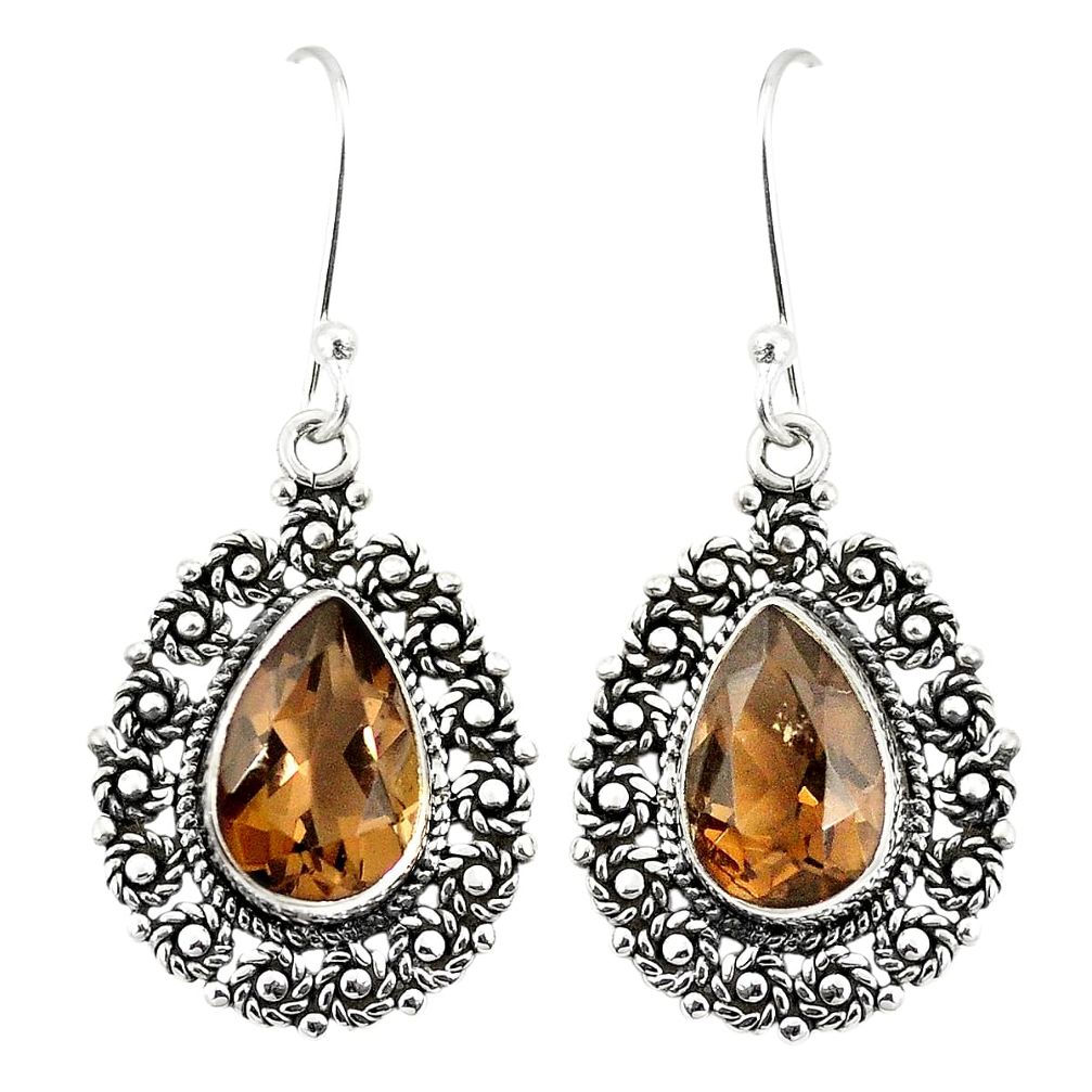 Brown smoky topaz 925 sterling silver dangle earrings jewelry m32877