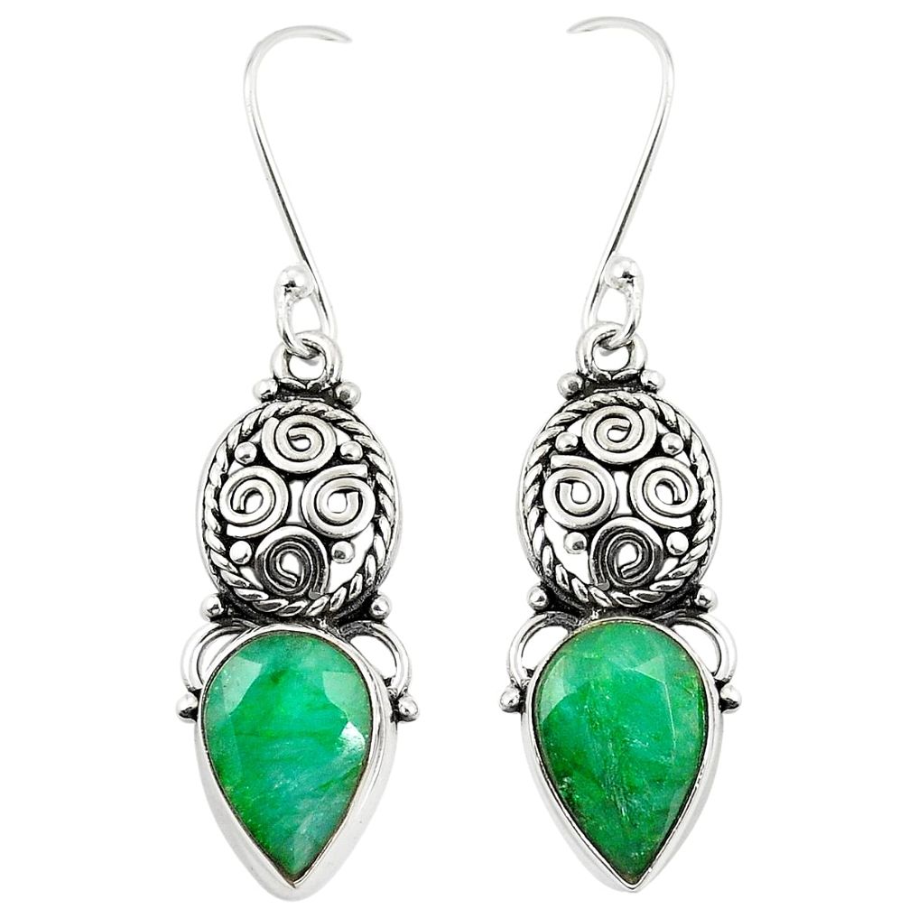Natural green emerald 925 sterling silver dangle earrings jewelry m32887