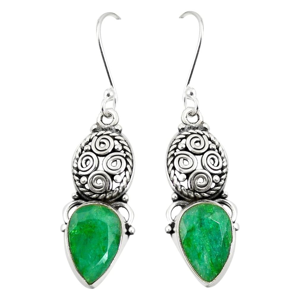 Natural green emerald 925 sterling silver dangle earrings jewelry m32890