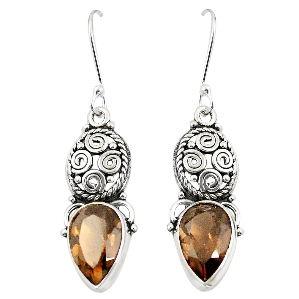 Brown smoky topaz 925 sterling silver dangle earrings jewelry m32893