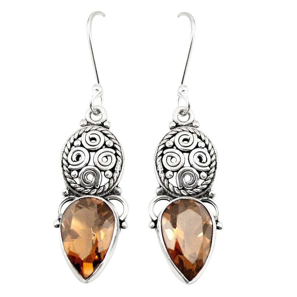 Brown smoky topaz 925 sterling silver dangle earrings jewelry m32894