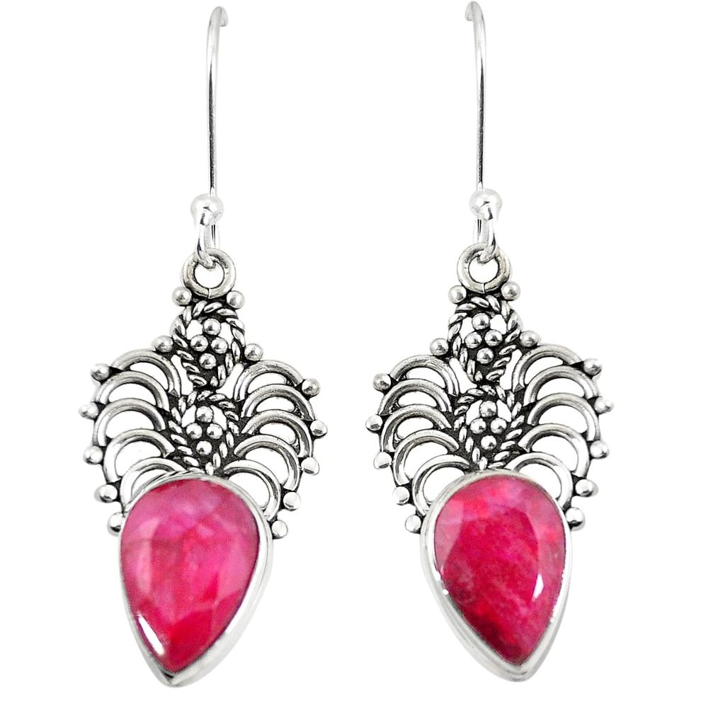 Natural red ruby 925 sterling silver dangle earrings jewelry m32904
