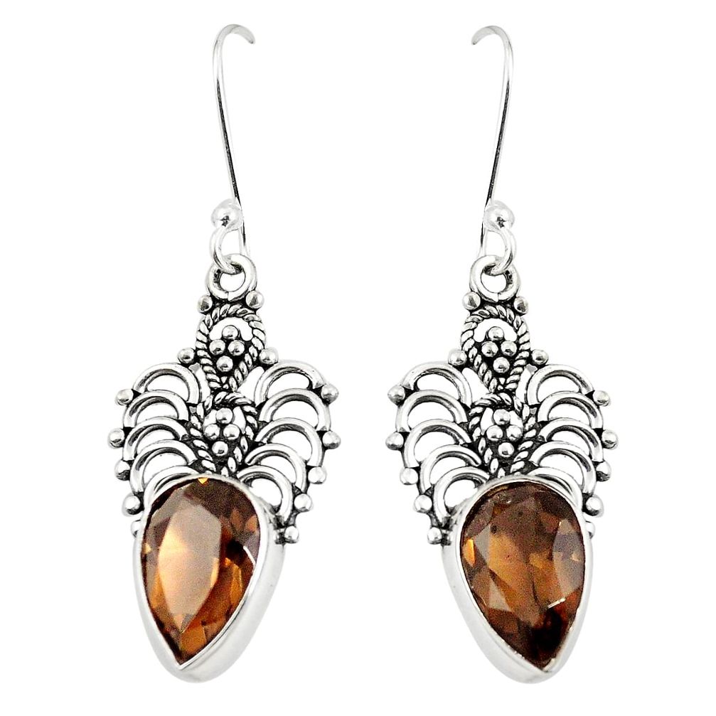 Brown smoky topaz 925 sterling silver dangle earrings jewelry m32917