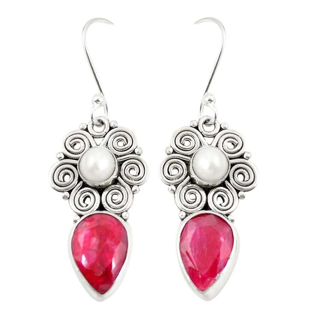 Natural red ruby pearl 925 sterling silver earrings jewelry m32929