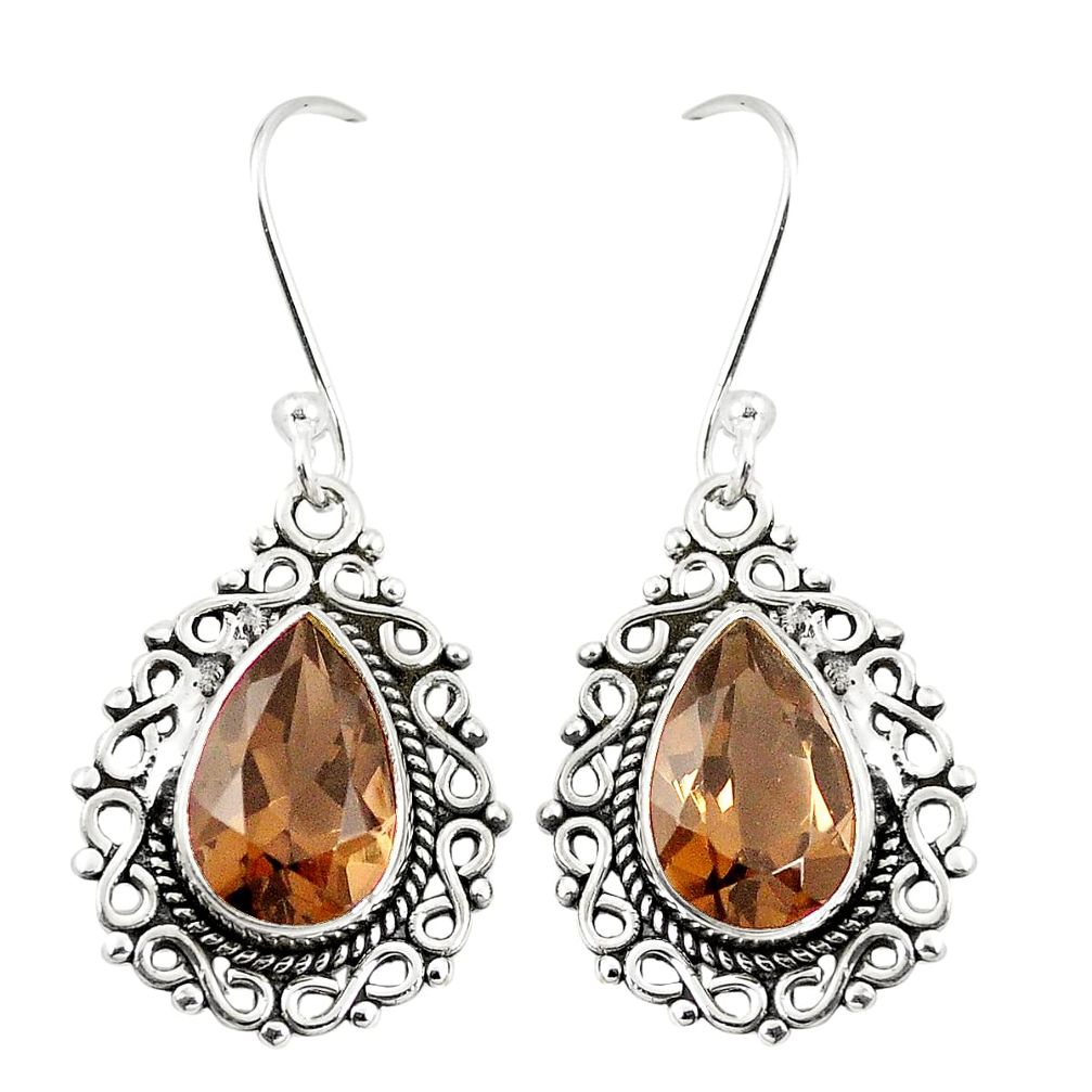 Brown smoky topaz 925 sterling silver dangle earrings jewelry m32955