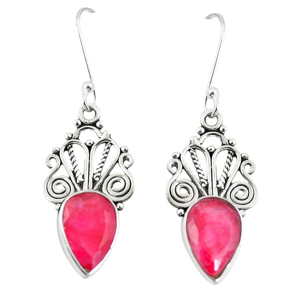 Natural red ruby 925 sterling silver dangle earrings jewelry m32963