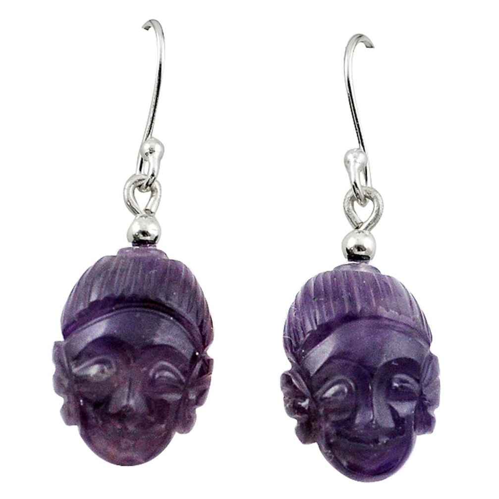 Natural purple amethyst 925 sterling silver buddha charm earrings m3318