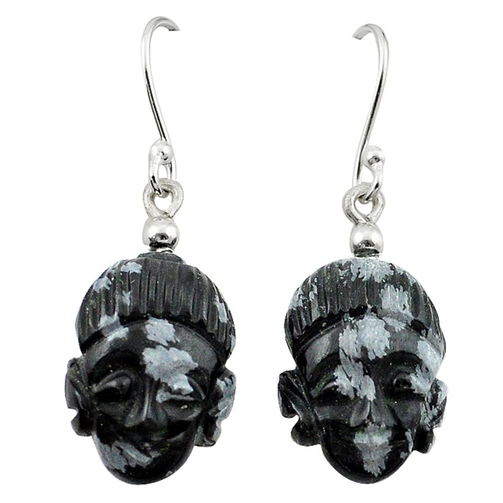 925 silver natural black australian obsidian buddha charm earrings m3320