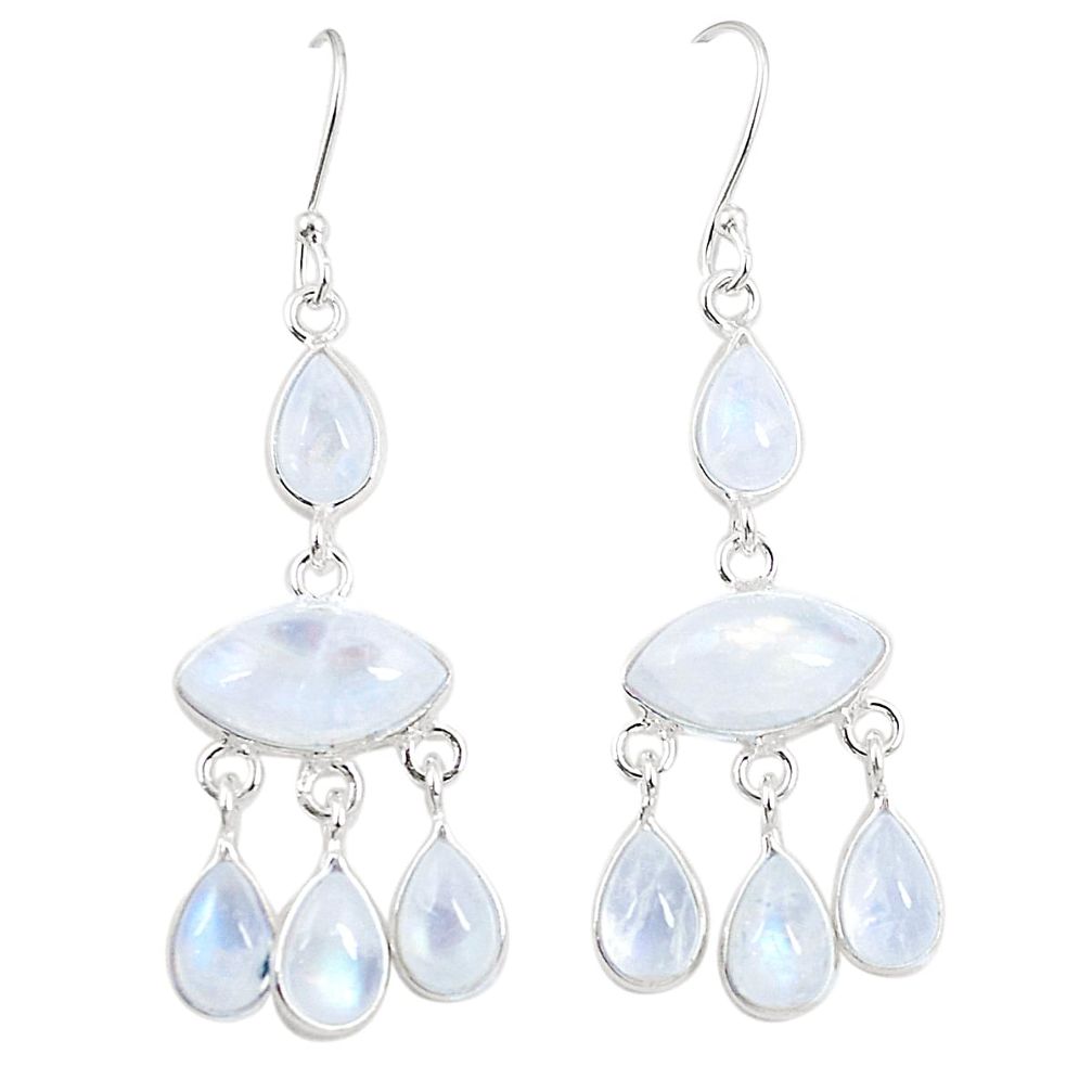 Natural rainbow moonstone 925 silver chandelier earrings jewelry m33449