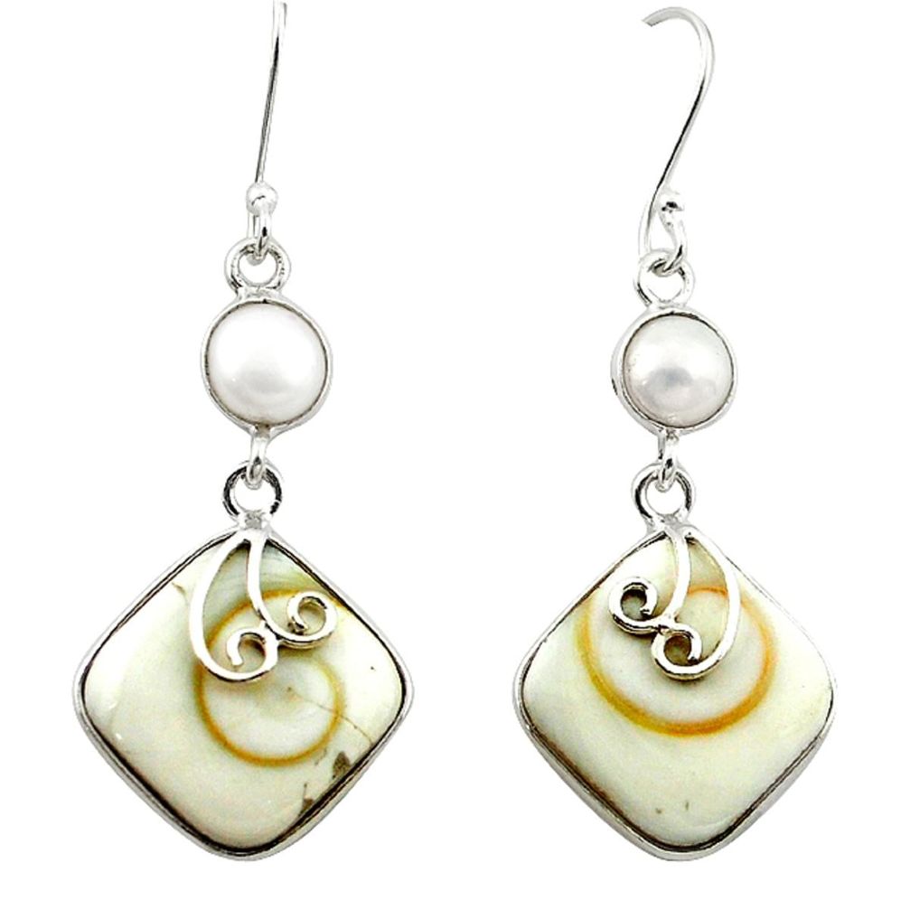 Natural white shiva eye pearl 925 sterling silver dangle earrings m3376