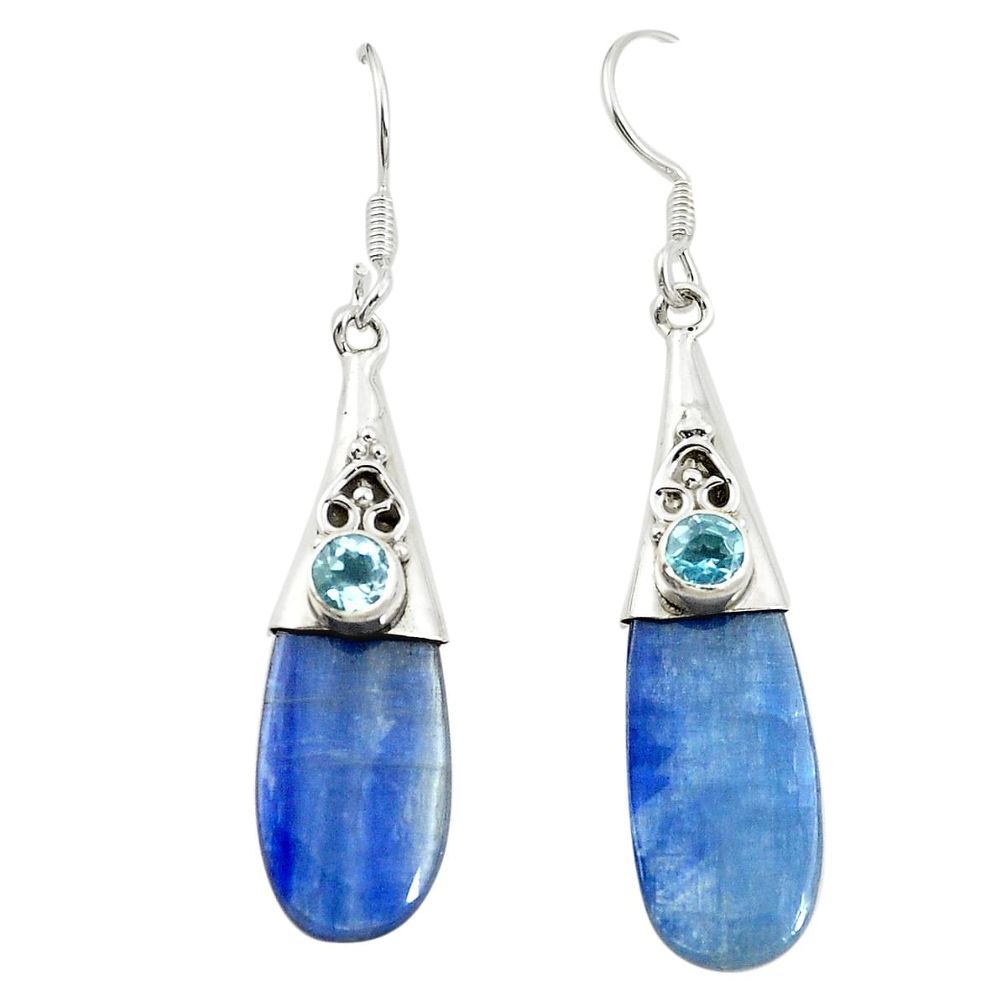 Natural blue kyanite topaz 925 sterling silver dangle earrings jewelry m34195
