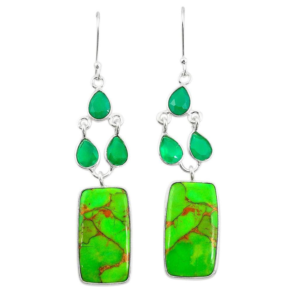 Green copper turquoise chalcedony 925 silver dangle earrings jewelry m35512