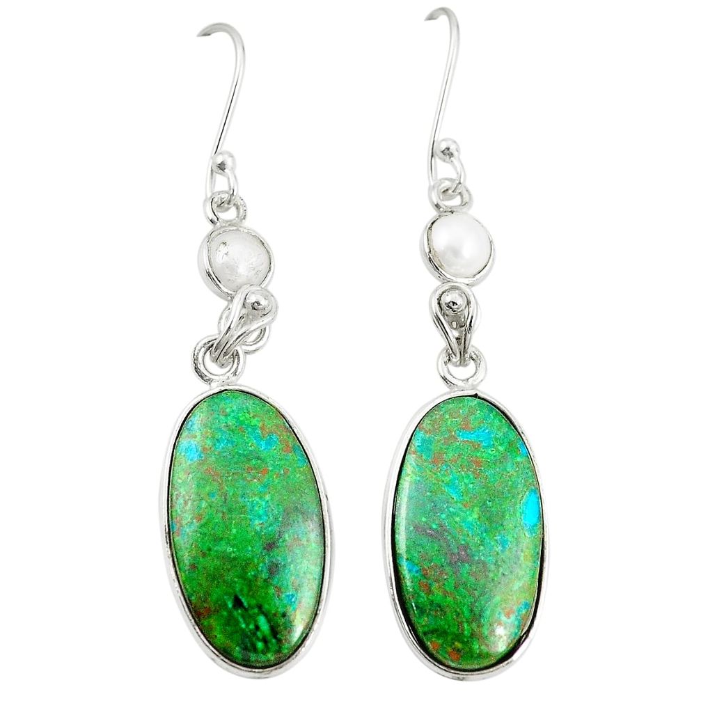 Natural green chrysocolla pearl 925 silver dangle earrings jewelry m35628