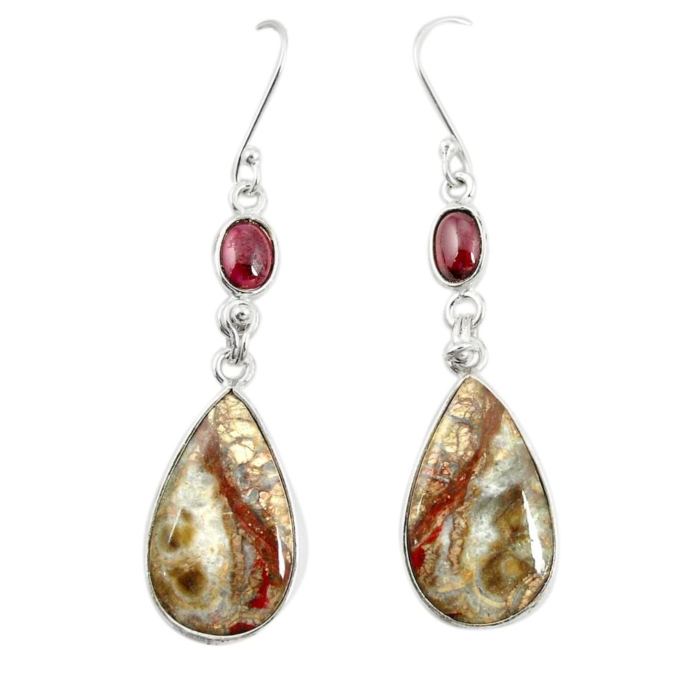 Natural brown mushroom rhyolite 925 silver dangle earrings jewelry m36219