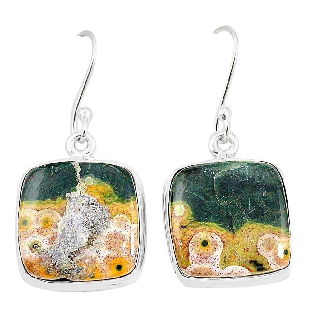 Natural multi color ocean sea jasper (madagascar) 925 silver earrings m36238