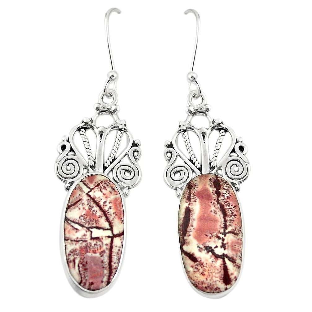 Natural grey sonoran dendritic rhyolite 925 silver dangle earrings m36257