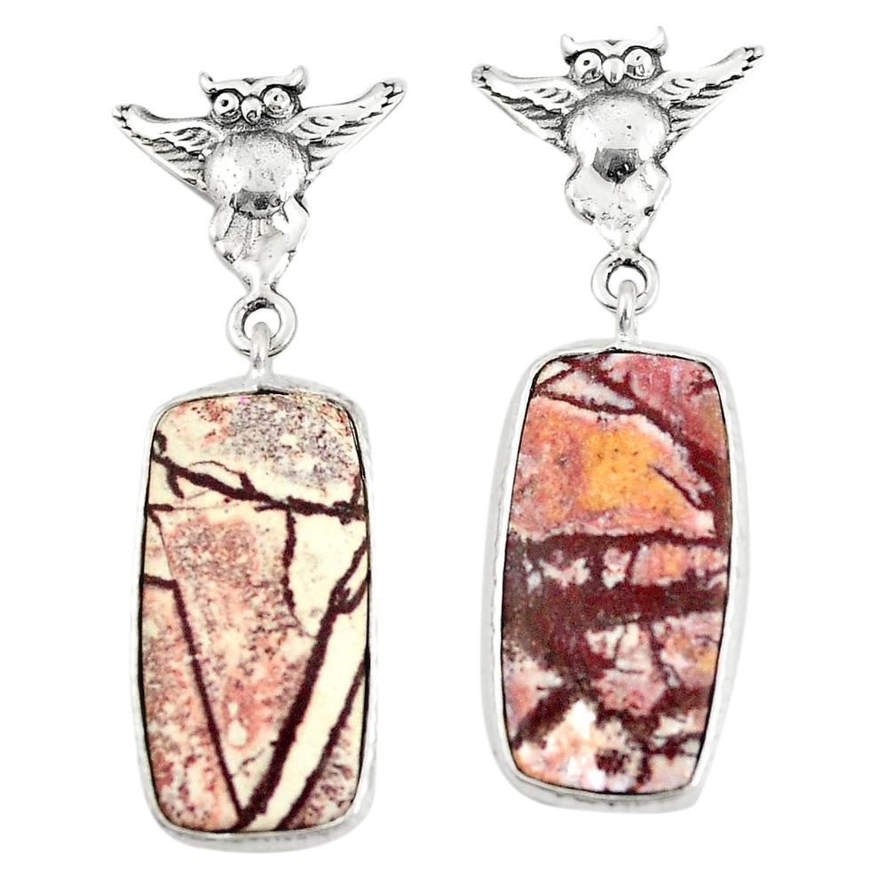 925 silver natural grey sonoran dendritic rhyolite owl earrings m36259