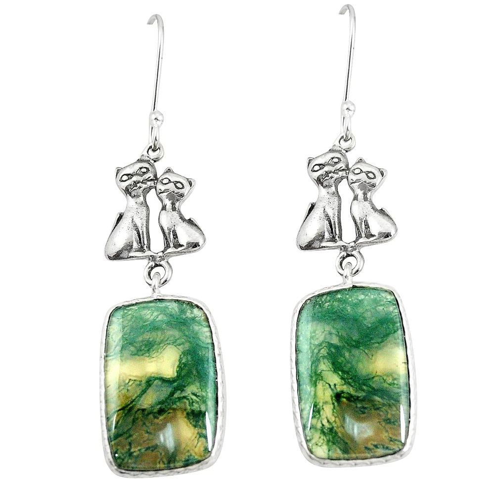 Natural green moss agate 925 sterling silver earrings jewelry m36286