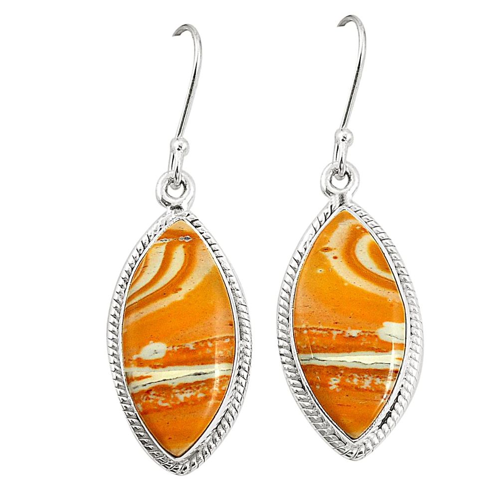 Natural yellow snakeskin jasper 925 sterling silver earrings m36315