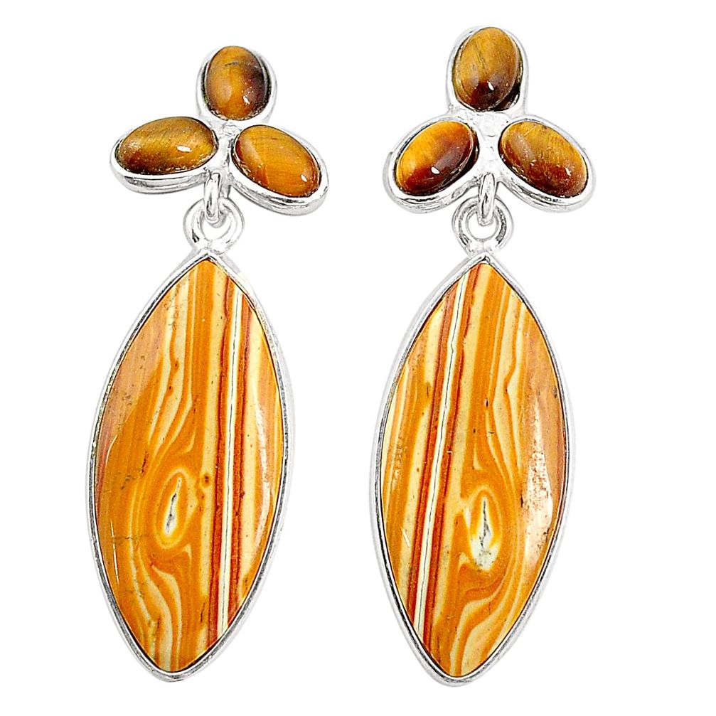 925 silver natural yellow snakeskin jasper tiger's eye earrings jewelry m36319