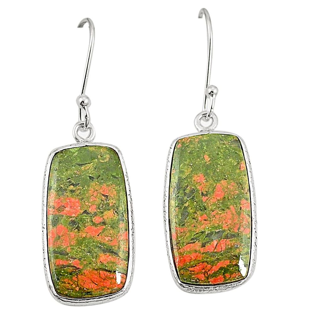 Natural green unakite 925 sterling silver dangle earrings jewelry m36346