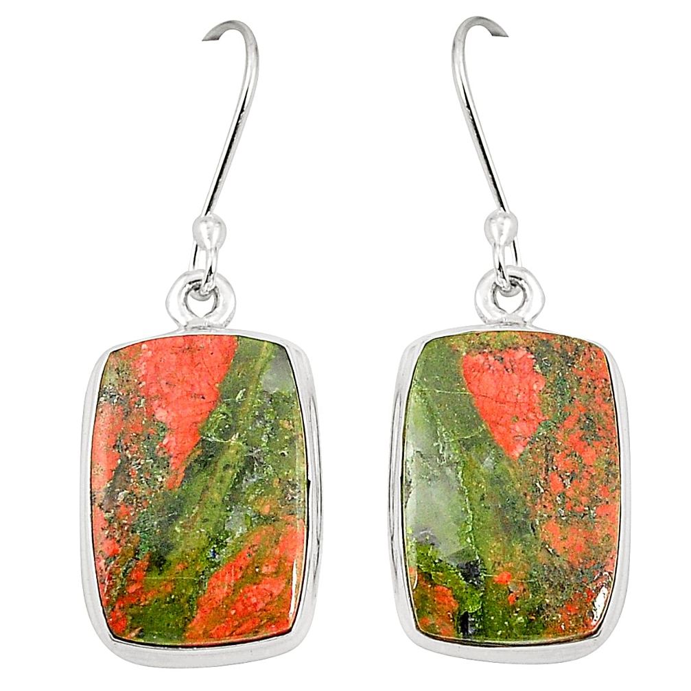 Natural green unakite 925 sterling silver dangle earrings jewelry m36347