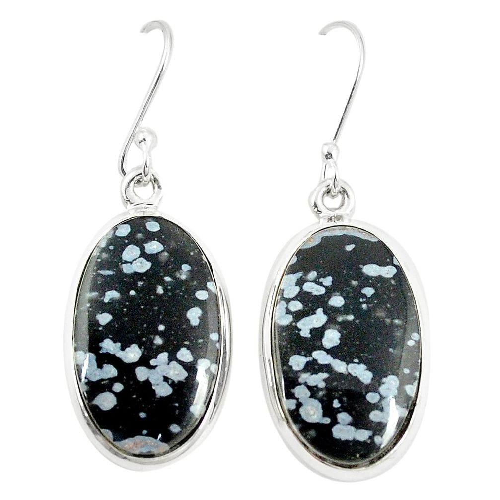 Natural black australian obsidian 925 silver dangle earrings jewelry m36362