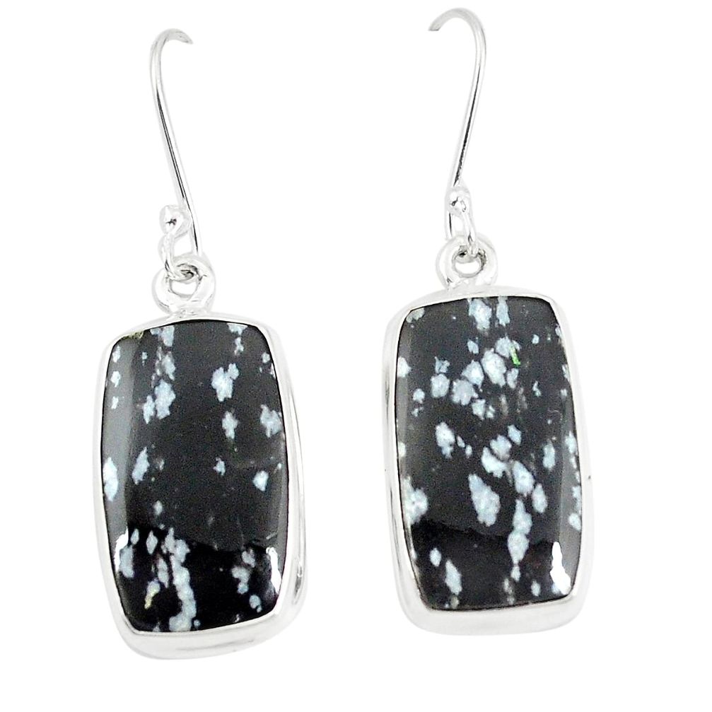 Natural black australian obsidian 925 silver dangle earrings jewelry m36369
