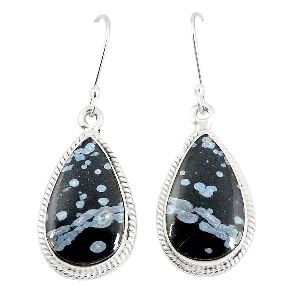 Natural black australian obsidian 925 silver dangle earrings jewelry m36370