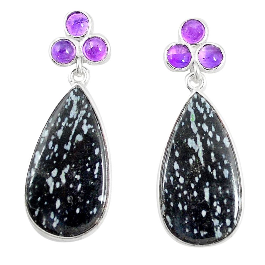 Natural black australian obsidian 925 silver dangle earrings jewelry m36380