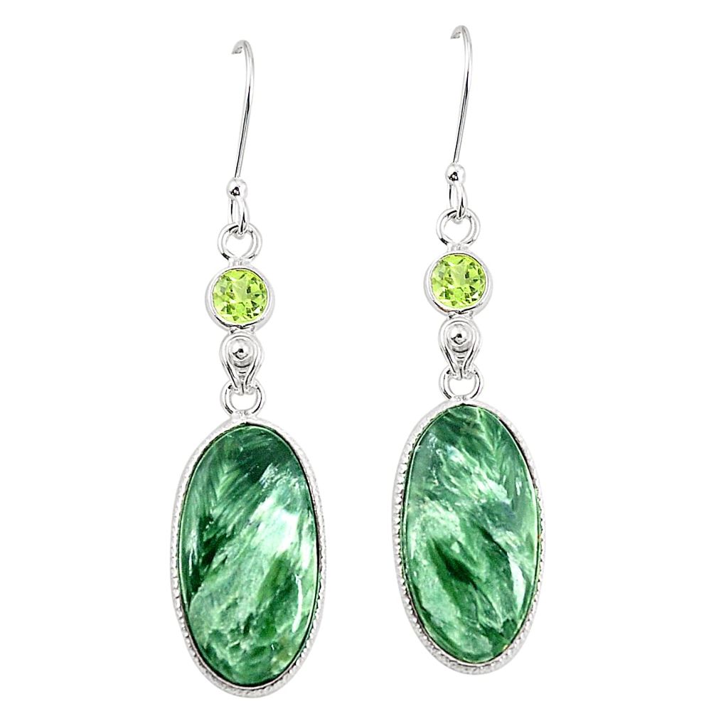 925 silver natural green seraphinite (russian) peridot dangle earrings m36398