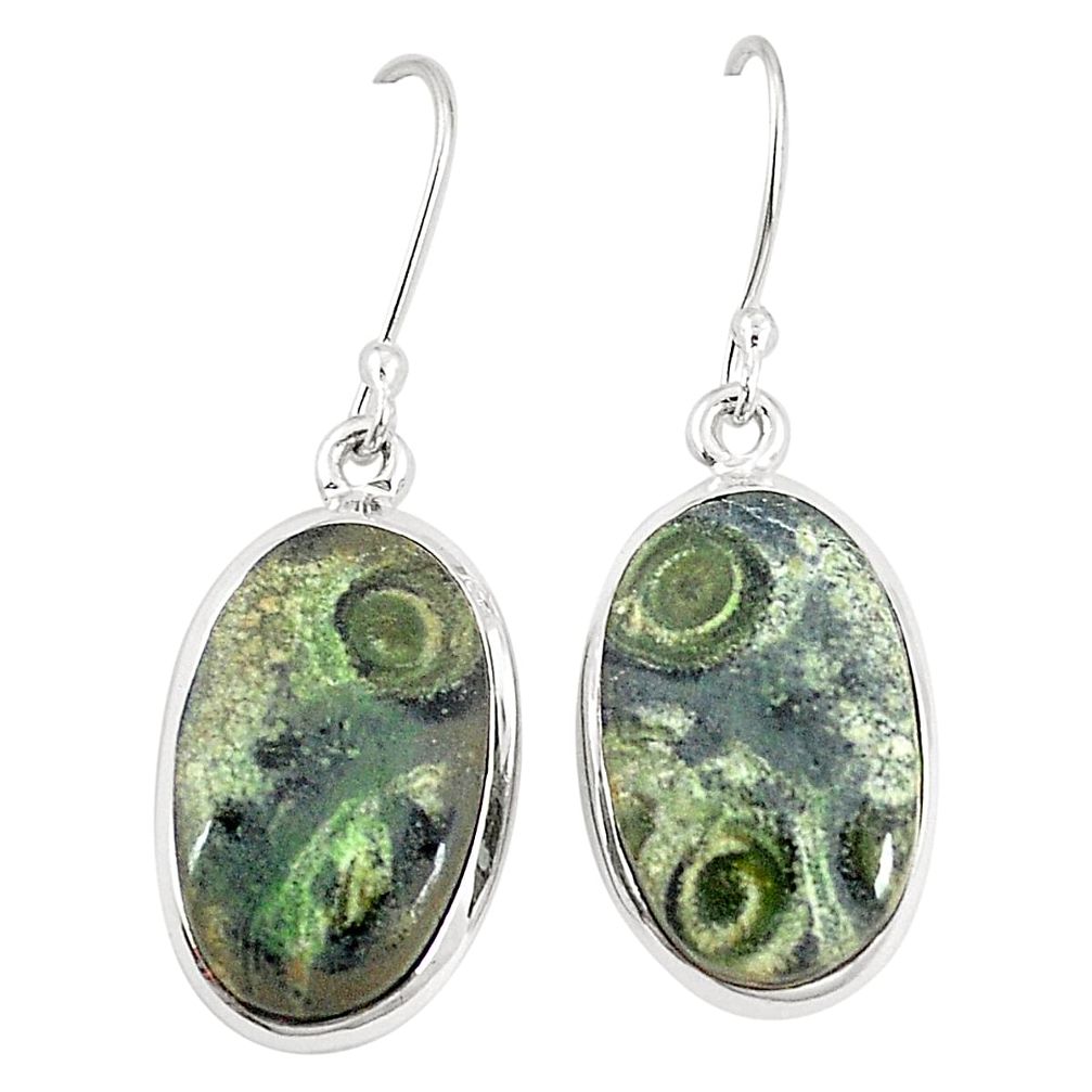 Natural green kambaba jasper (stromatolites) 925 silver dangle earrings m36423