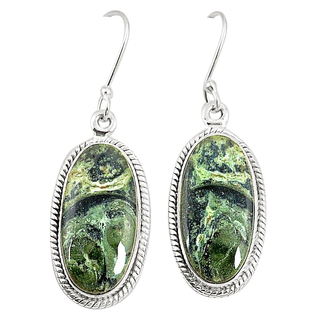 925 silver natural green kambaba jasper (stromatolites) dangle earrings m36425