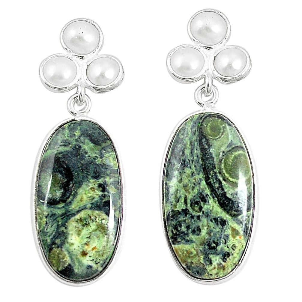 925 silver natural green kambaba jasper (stromatolites) dangle earrings m36439