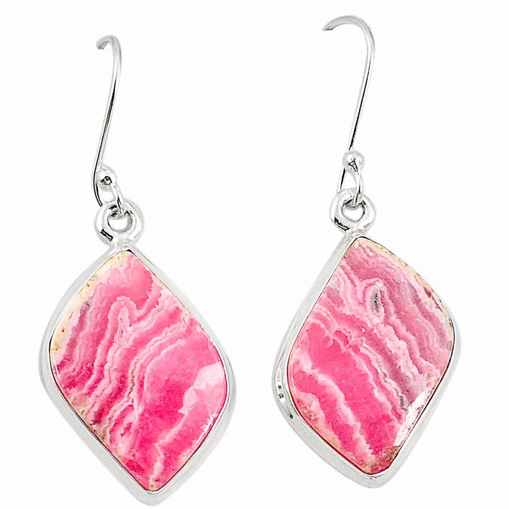 Natural pink rhodochrosite inca rose (argentina) 925 silver earrings m36478