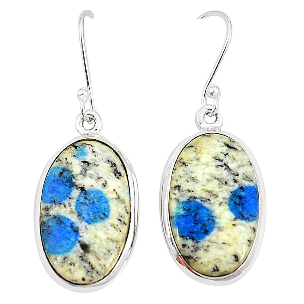 Natural k2 blue (azurite in quartz) 925 silver dangle earrings m36501