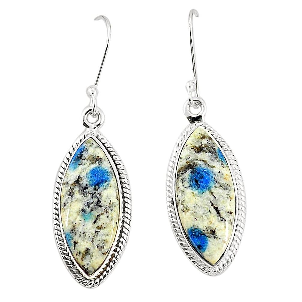 Natural k2 blue (azurite in quartz) 925 silver dangle earrings jewelry m36508